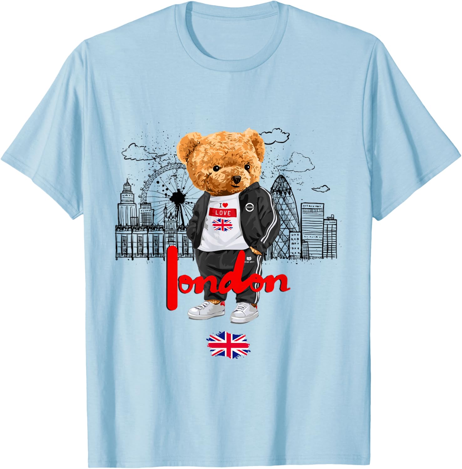 London Royal Teddybär Bad Boy Illustration Grafik Anime T-Shirt - T-Shirt | Light Blue