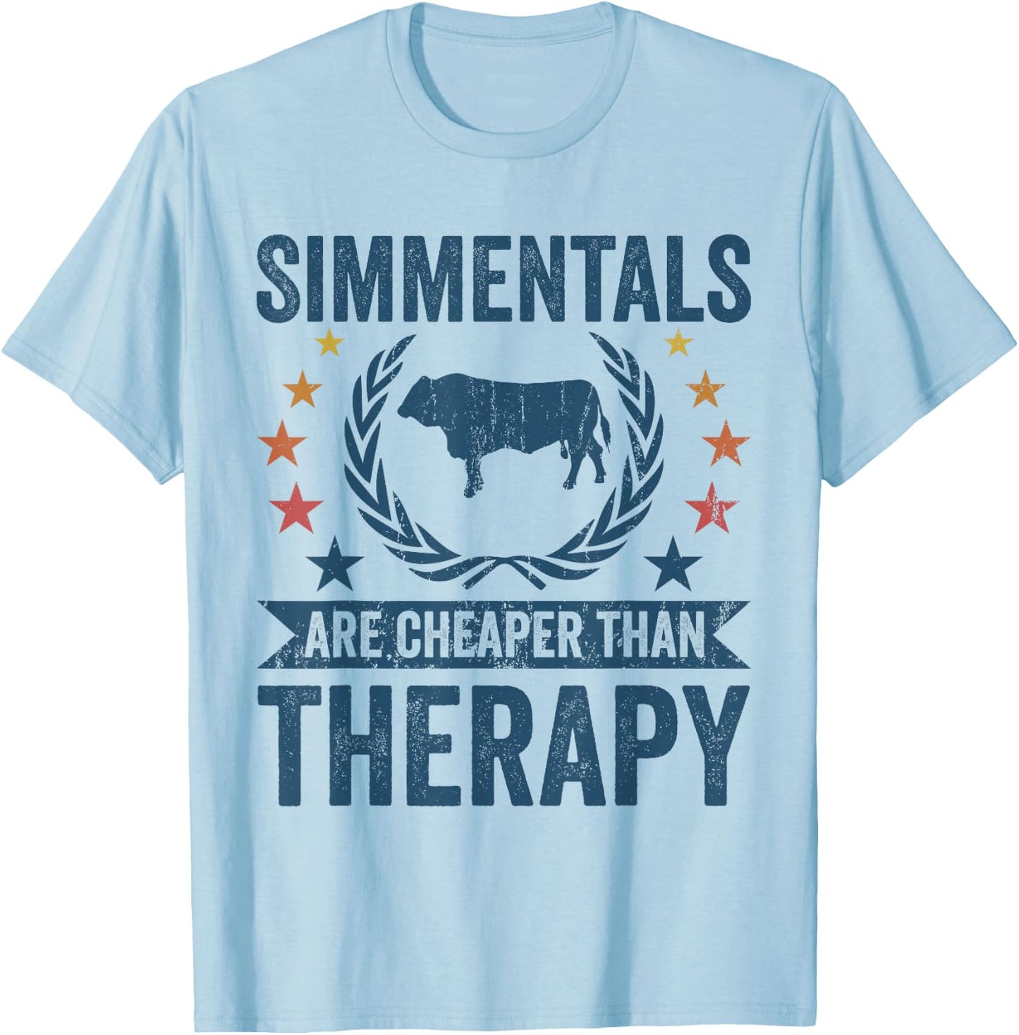 Cow Cheaper Therapy - Cattle Farmer Rancher Simmental T-Shirt - T-Shirt | Light Blue