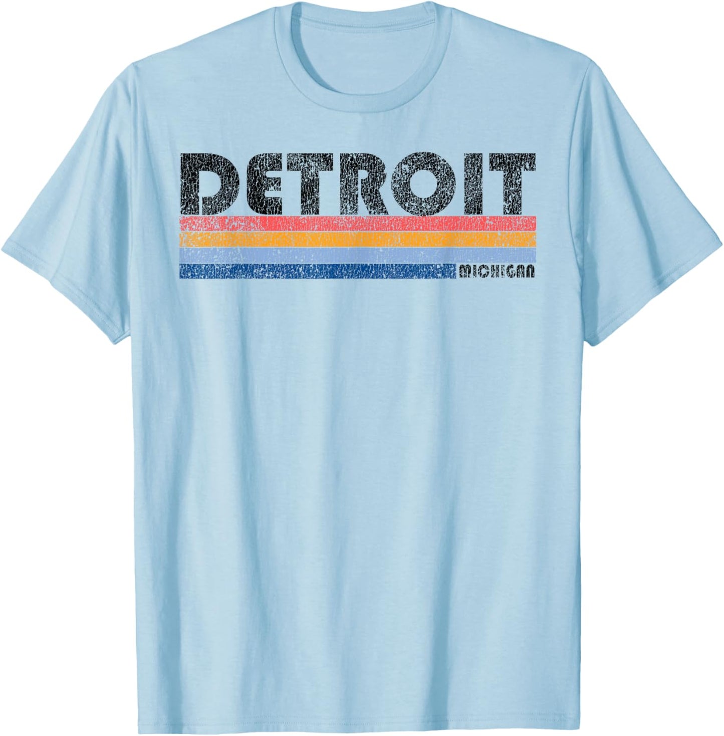 Vintage 1980s Style Detroit Michigan T-Shirt - T-Shirt | Light Blue