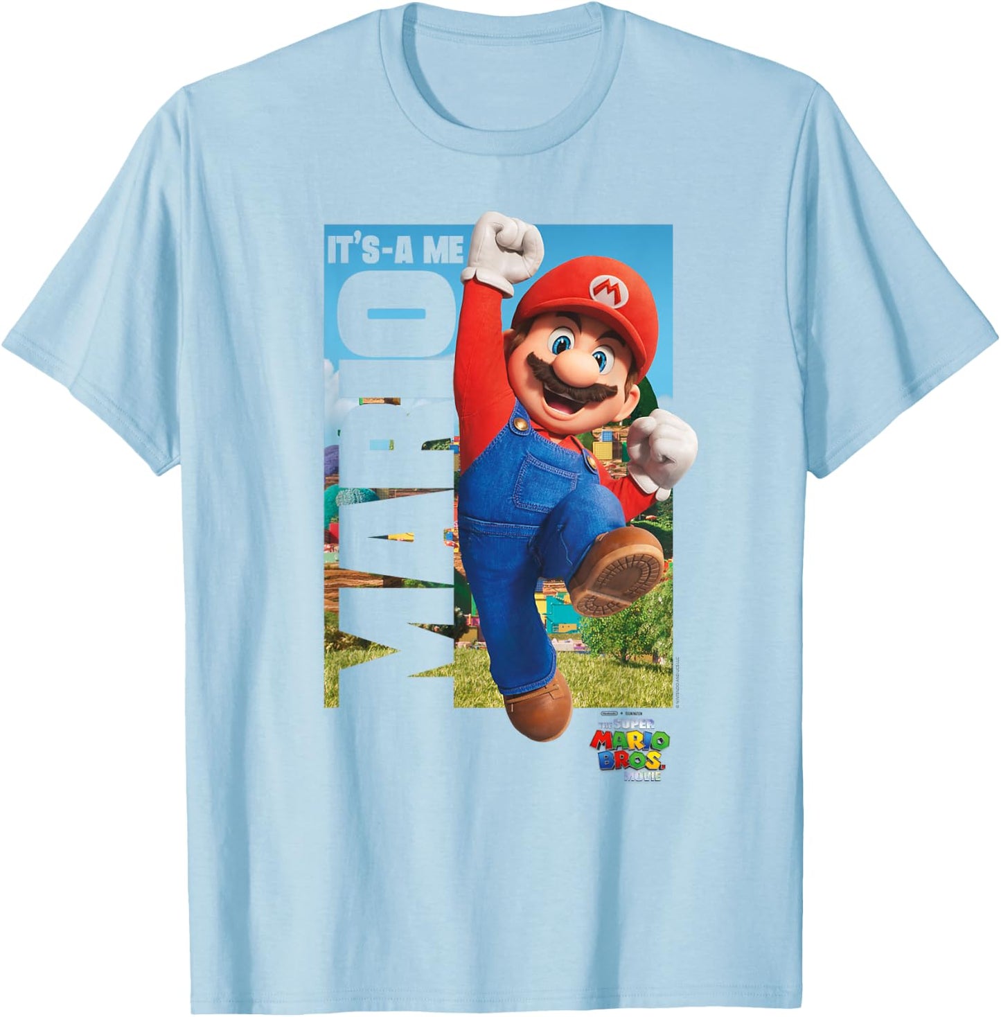 The Super Mario Bros. Movie It's-a Me Mario Poster , White T-Shirt - T-Shirt | Light Blue