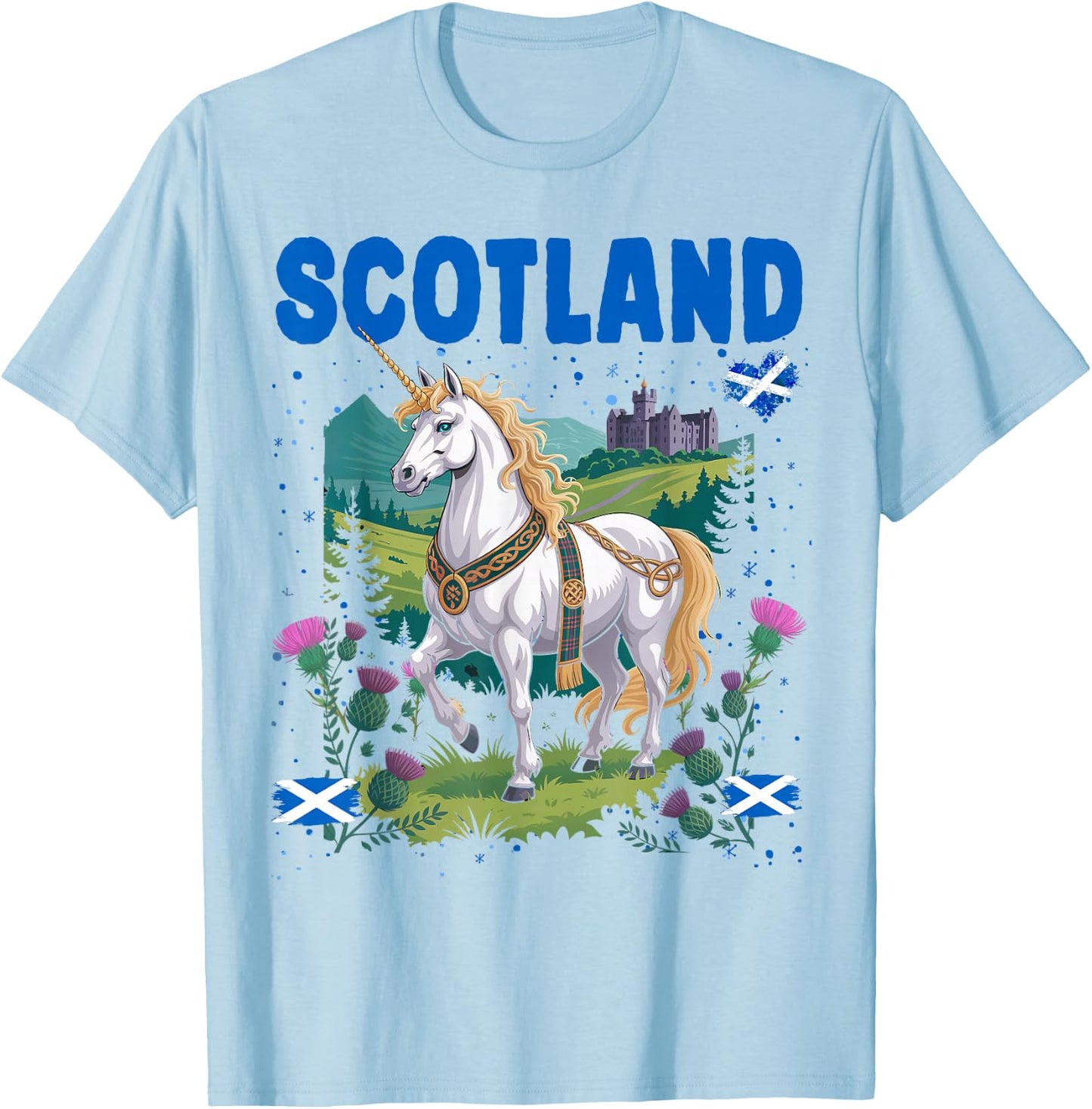 Scotland Themed Outfit Idea & Scottish Unicorn T-Shirt - T-Shirt | Light Blue