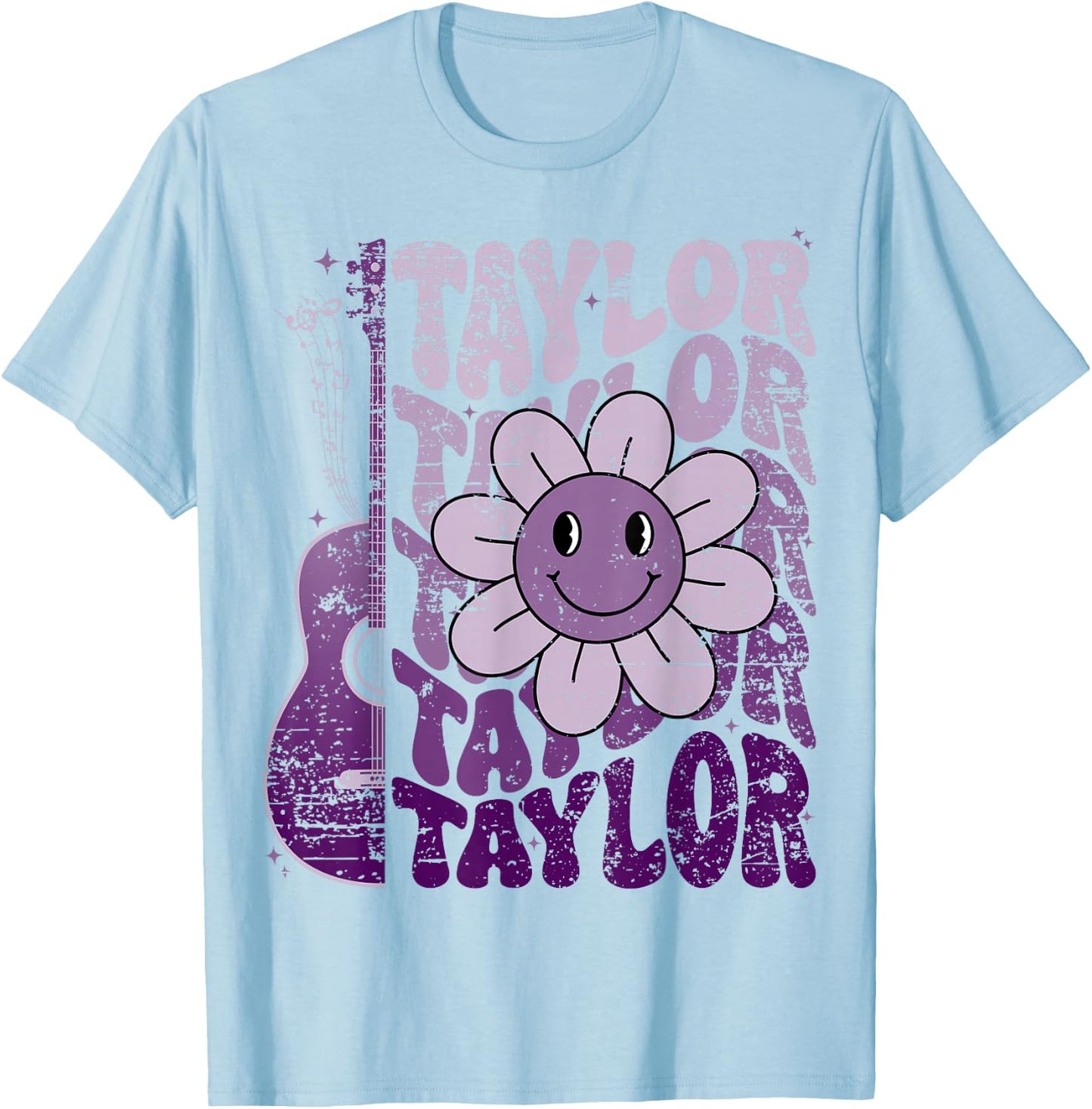 Taylor First Name I Love Taylor Girl Groovy 80's Vintage T-Shirt - T-Shirt | Light Blue