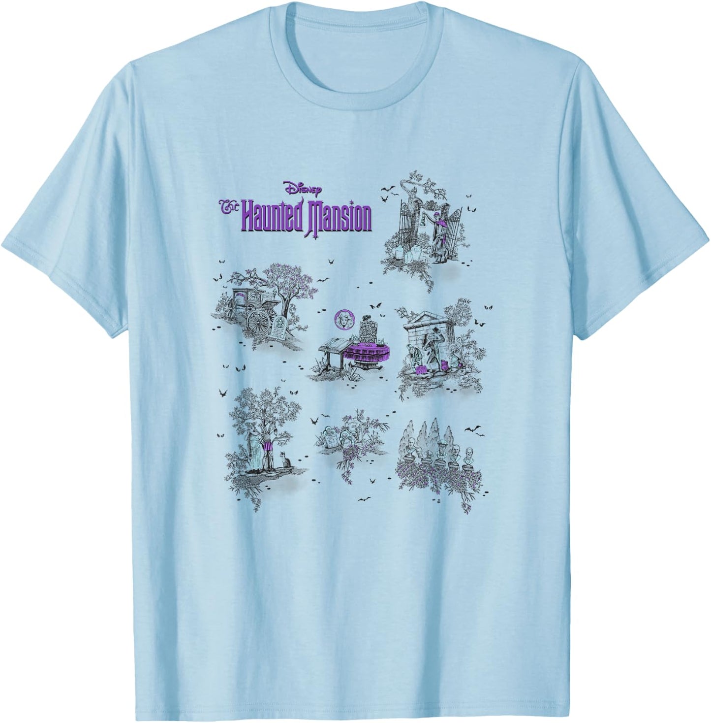 The Haunted Mansion Iconic Locations Collage Poster T-Shirt - T-Shirt | Light Blue