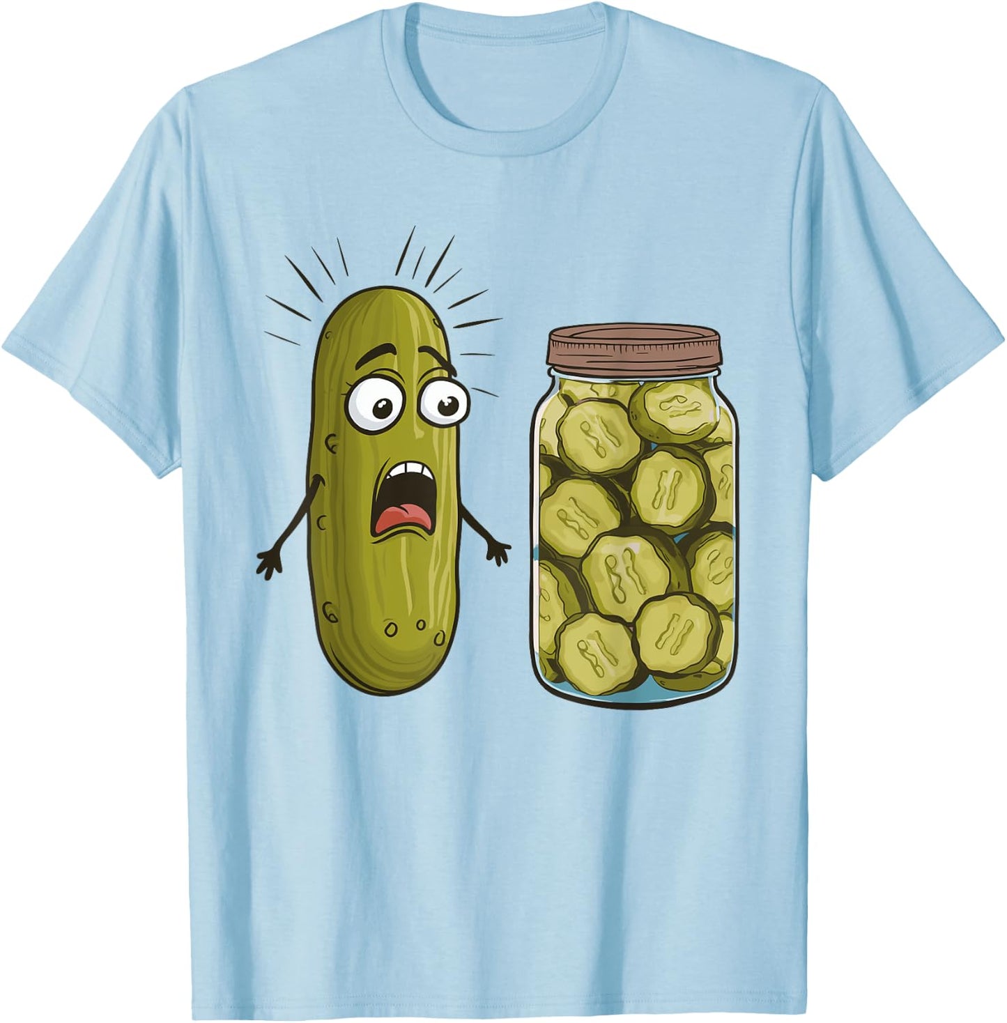 Funny Pickle Surprise A Cucumber And A Jar Of Sliced Pickles T-Shirt - T-Shirt | Light Blue