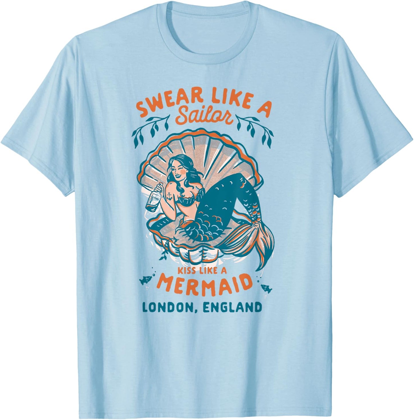 London, England Tiki Bar & Lounge Cool Vintage Pinup Mermaid T-Shirt - T-Shirt | Light Blue