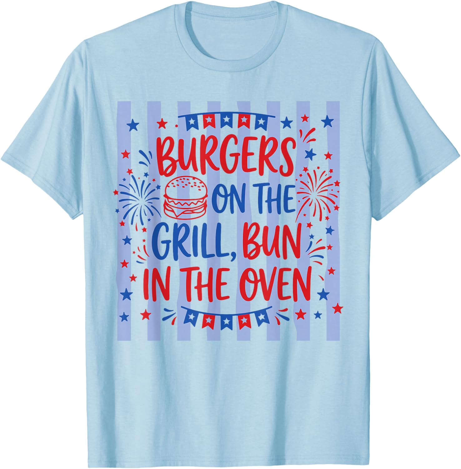Retro Burgers On The Grill Bun in The Oven Pregnant T-Shirt - T-Shirt | Light Blue