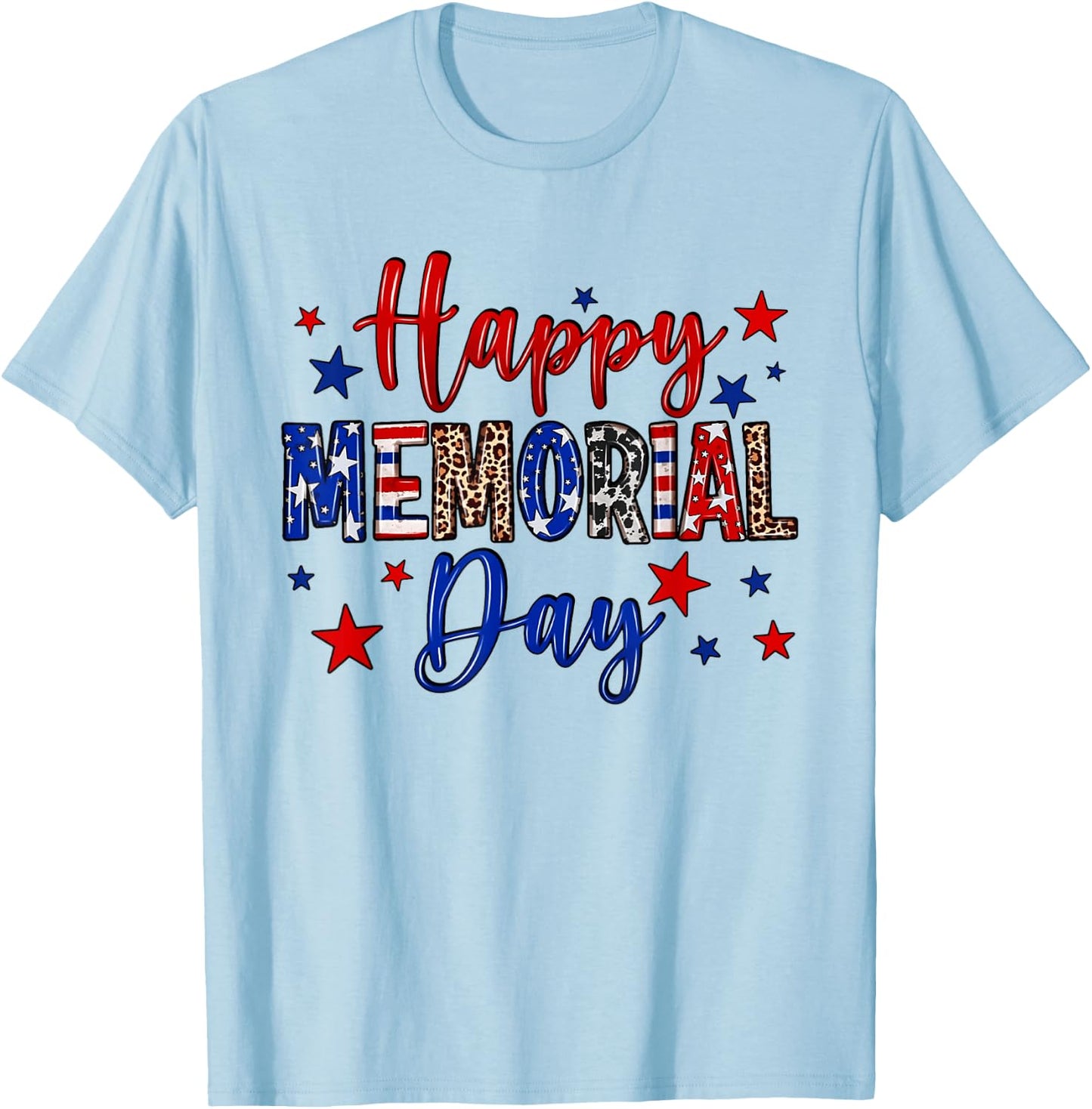 Happy Memorial Day Flower Leopard USA Patriotic Girls T-Shirt - T-Shirt | Light Blue