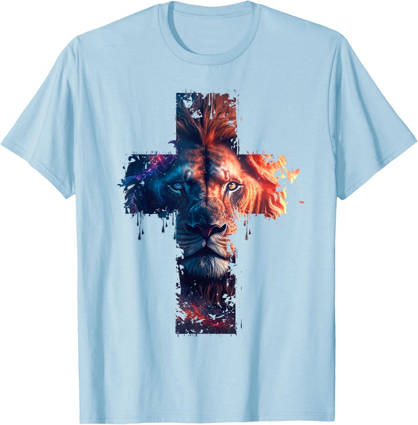 Lion of Judah Cross Jesus Christ Christian Faith Graphic , gray T-Shirt - T-Shirt | Light Blue