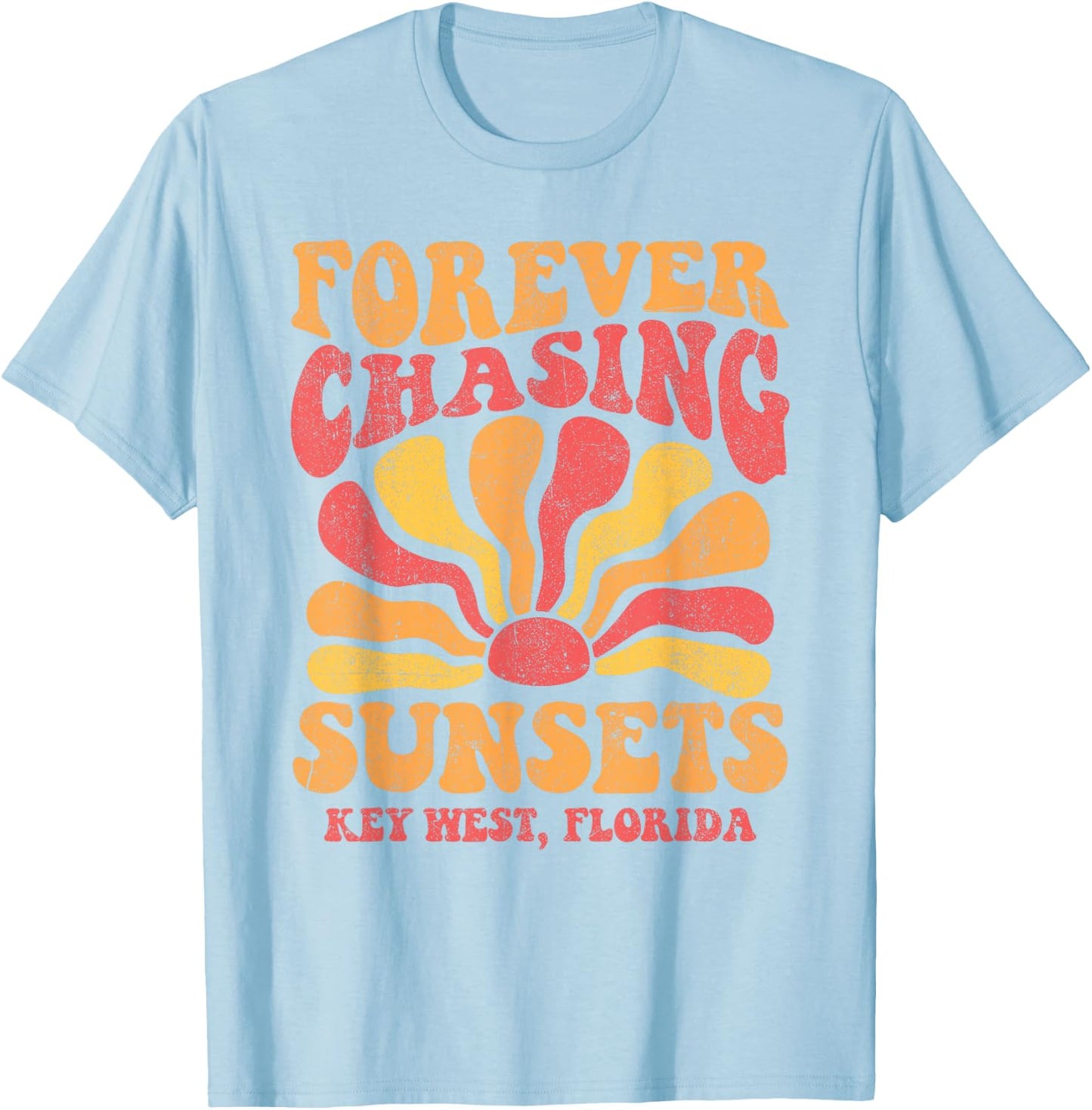 Forever Chasing Sunsets Key West Florida Beach 70s Retro Men Women Kids T-Shirt - T-Shirt | Light Blue