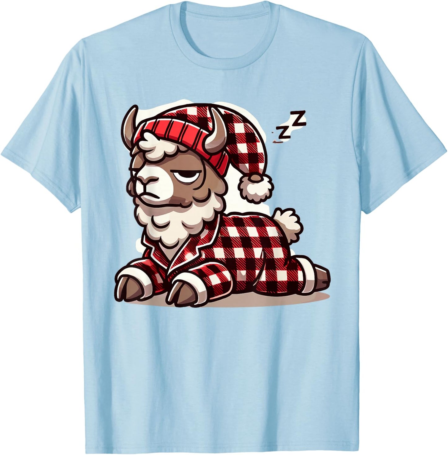 Alpaca Llama with Red Buffalo Plaid Pajamas Girl Boy Llama T-Shirt - T-Shirt | Light Blue