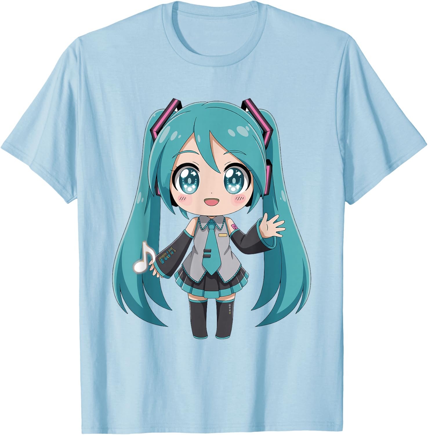Teal Hair Guitar Girl Anime Music Illustration T-Shirt - T-Shirt | Light Blue