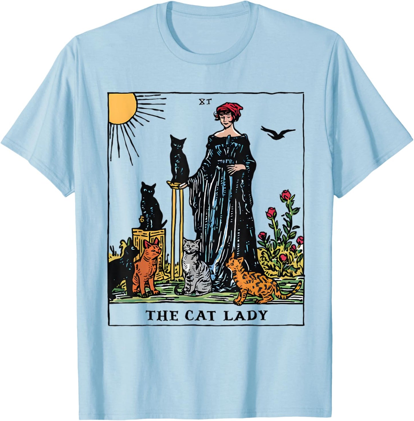 The Cat Lady Tarot Card Vintage Gothic Women Cat Mom T-Shirt - T-Shirt | Light Blue