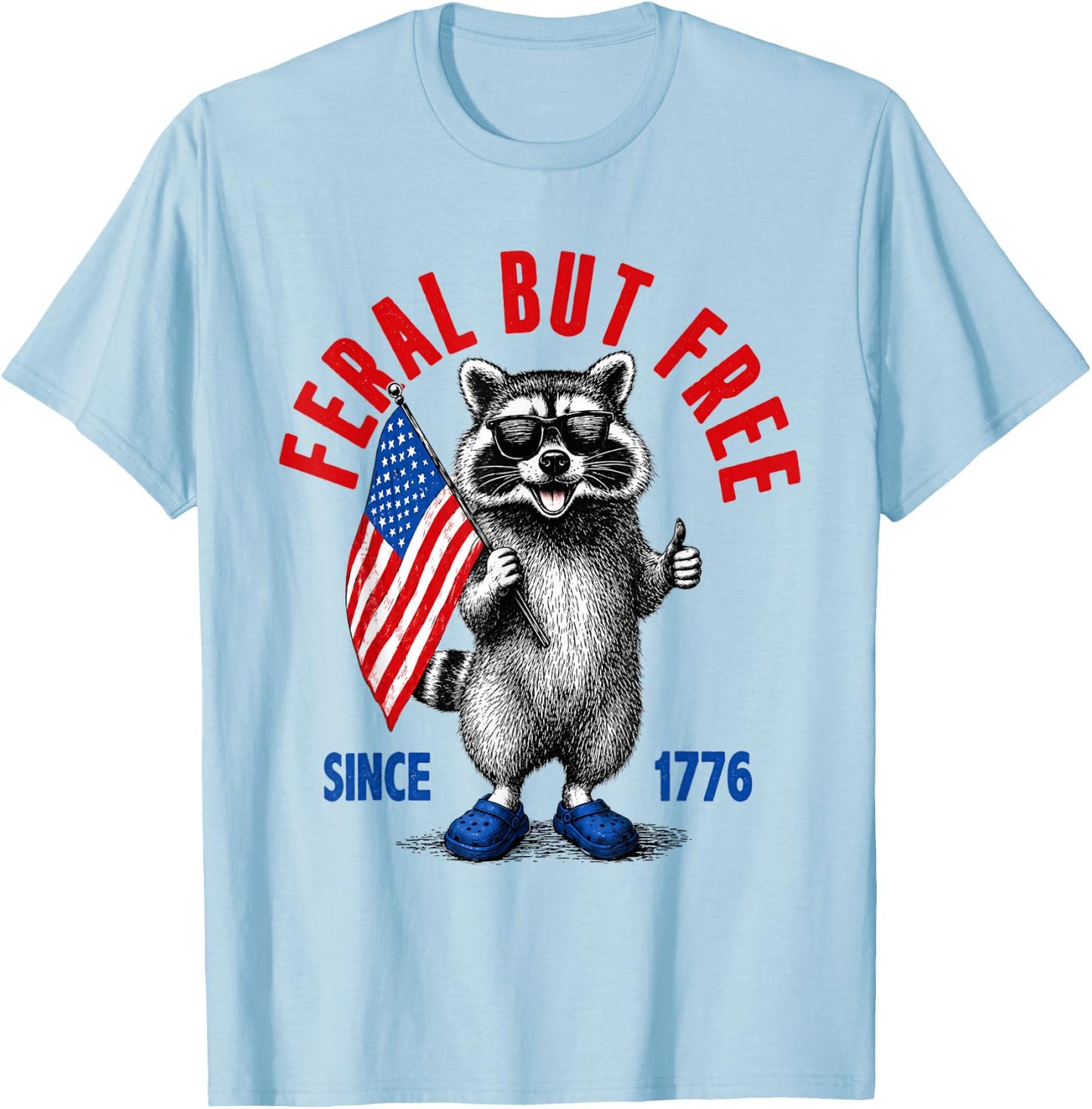 Trash Panda Freedom USA Flag Independence Day T-Shirt - T-Shirt | Light Blue
