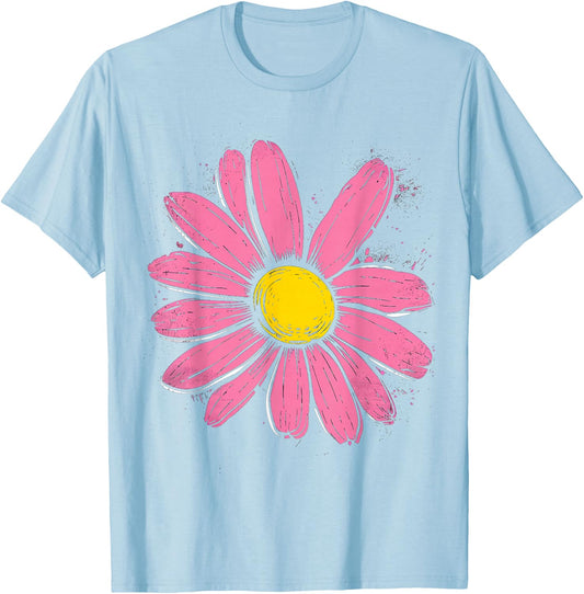 Pink Daisy Hippie Flower Daisy Garden Girls , White T-Shirt - T-Shirt | Light Blue