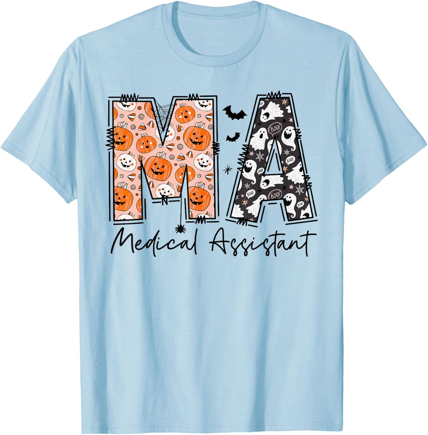 Medical Assistant Halloween Spooky Season MA Halloween Party T-Shirt - T-Shirt | Light Blue
