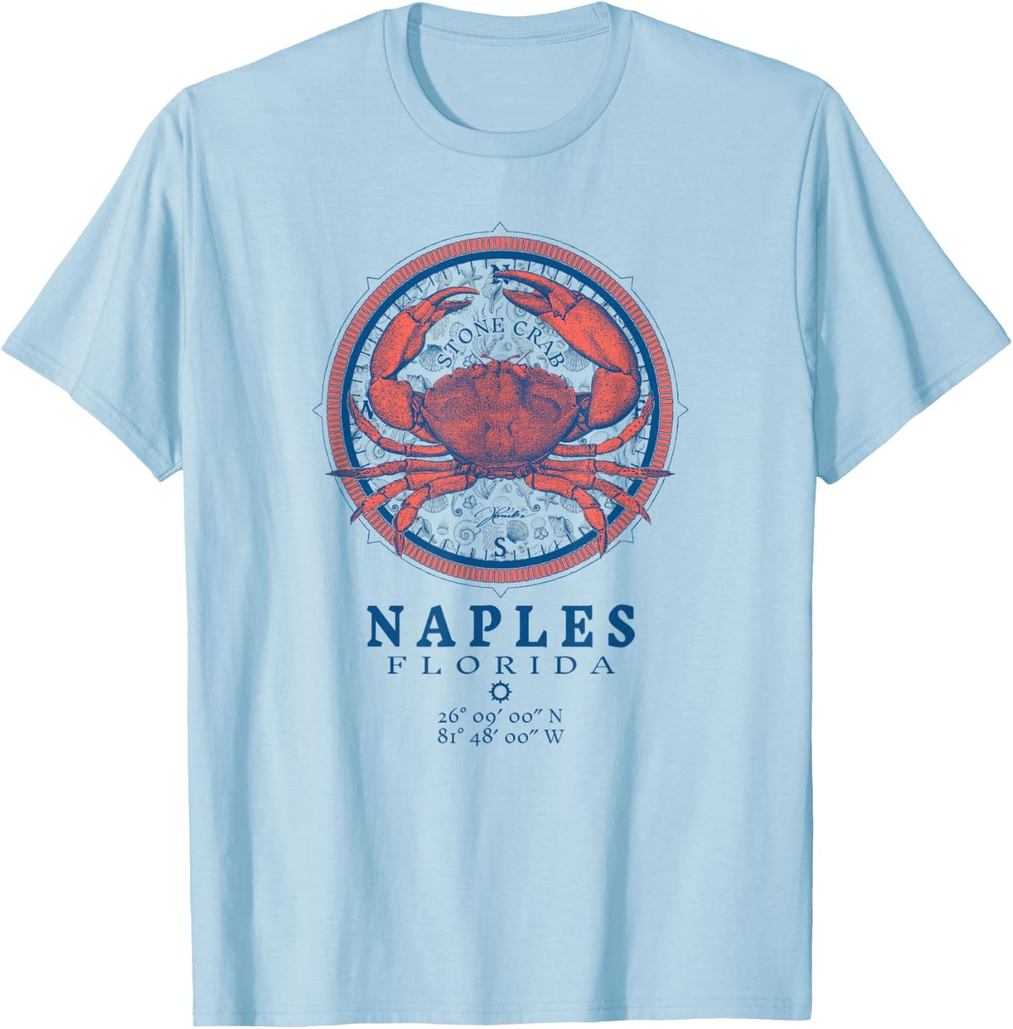 JCombs: Naples, Florida, Stone Crab on Wind Rose T-Shirt - T-Shirt | Light Blue