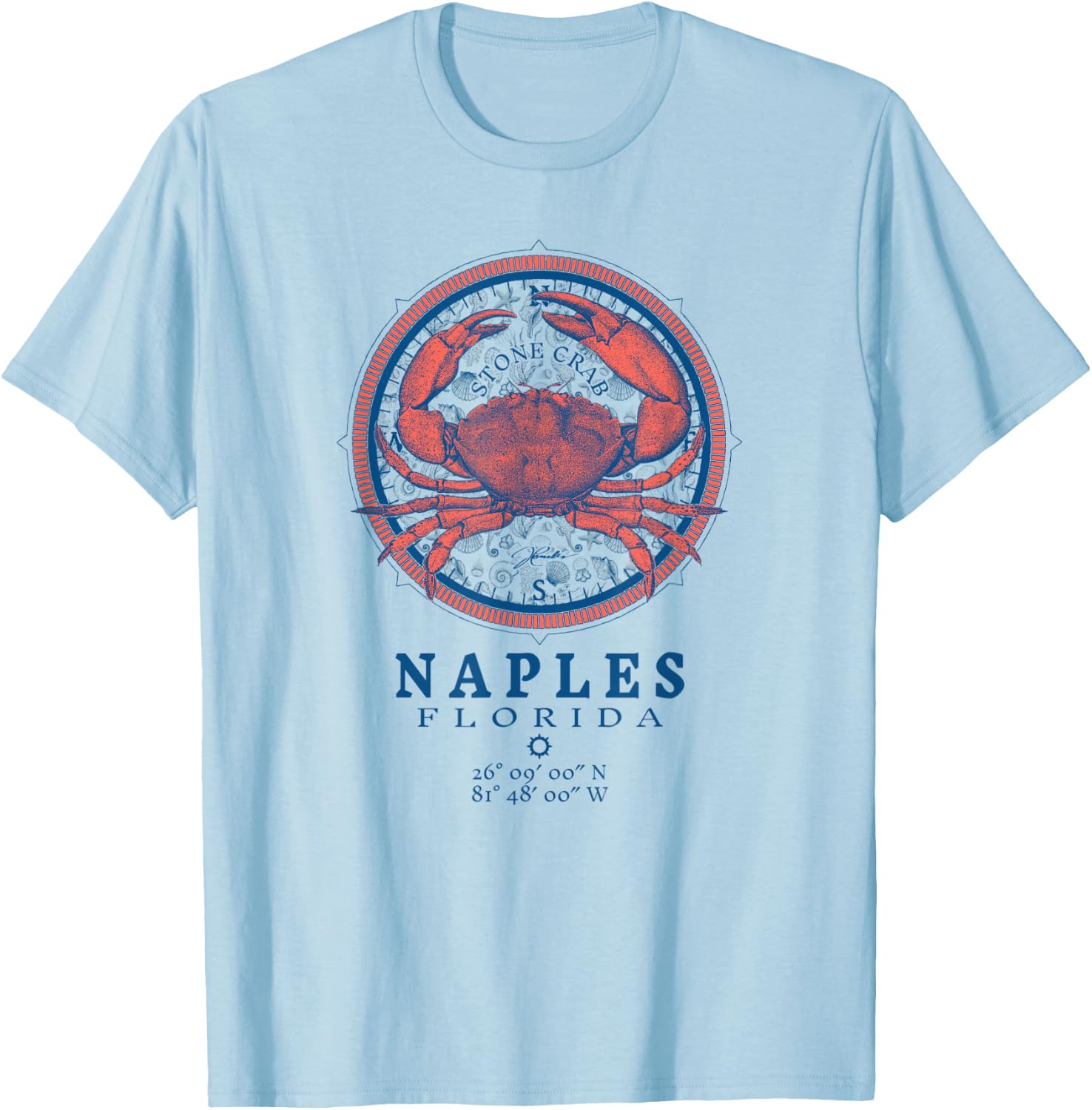 JCombs: Naples, Florida, Stone Crab on Wind Rose T-Shirt - T-Shirt | Light Blue