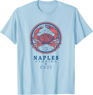 JCombs: Naples, Florida, Stone Crab on Wind Rose T-Shirt - T-Shirt | Light Blue