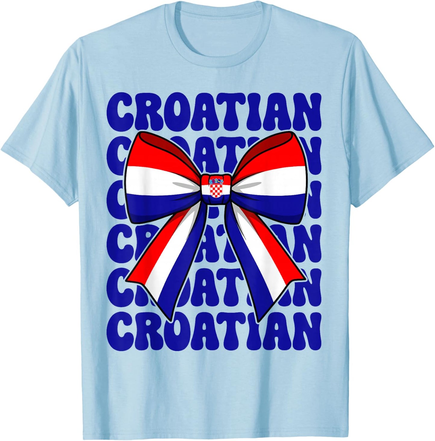 Croatian Girl Coquette Bow Cute Retro Groovy Croatia Flag T-Shirt - T-Shirt | Light Blue