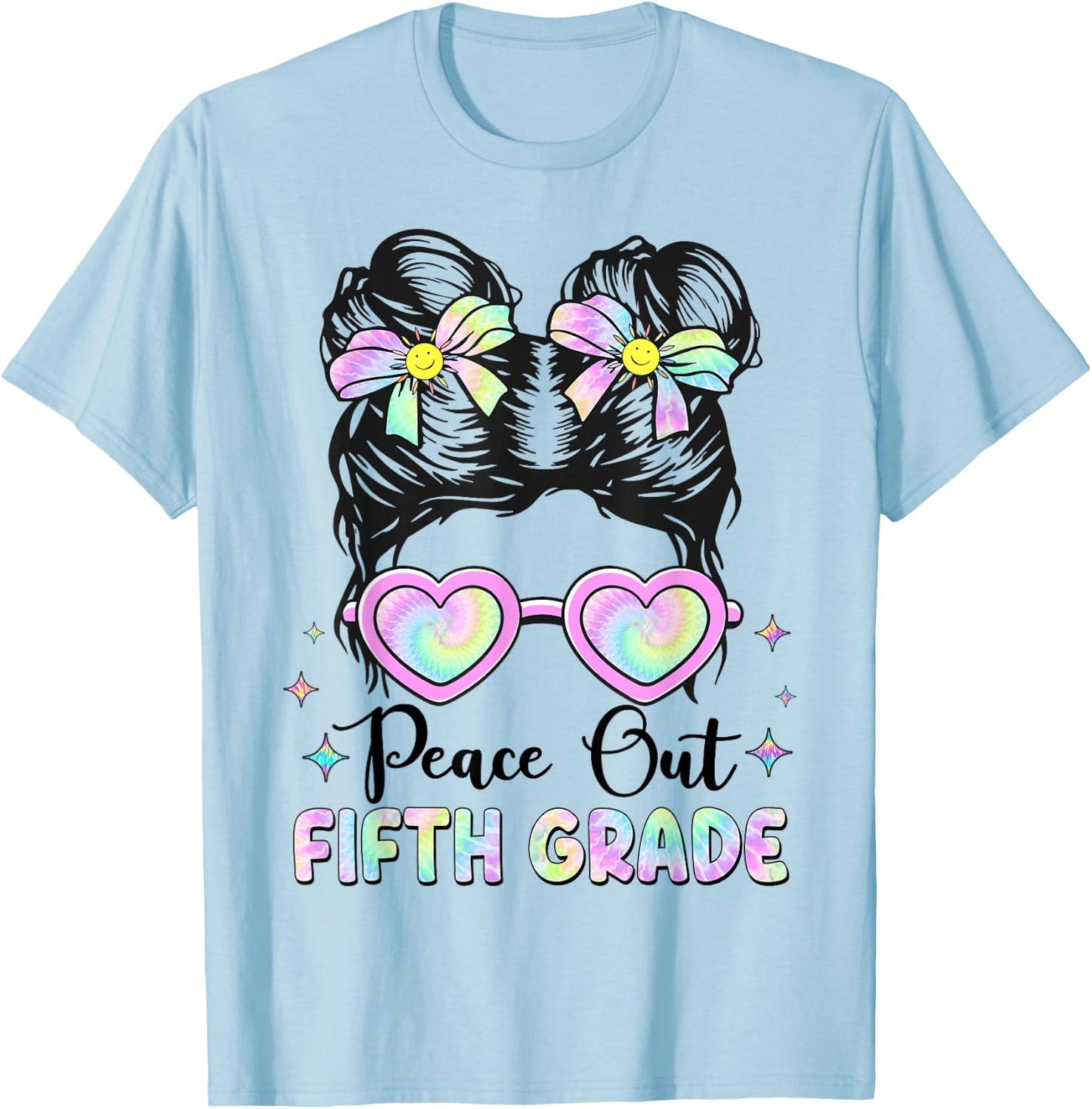 Peace Out Fifth Grade Messy Bun Last Day of School 5th Grade T-Shirt - T-Shirt | Light Blue