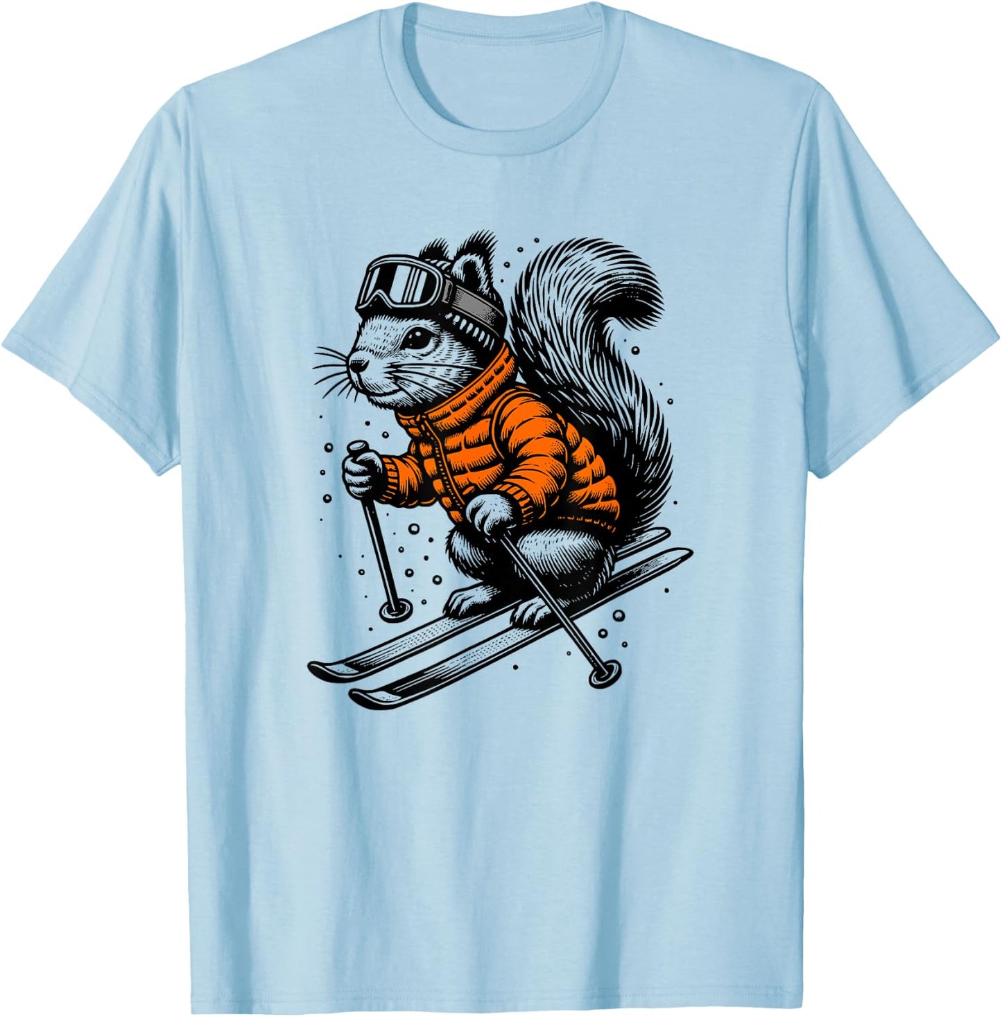 Skiing Squirrel Winter Ski Resort Downhill Wintersports T-Shirt - T-Shirt | Light Blue