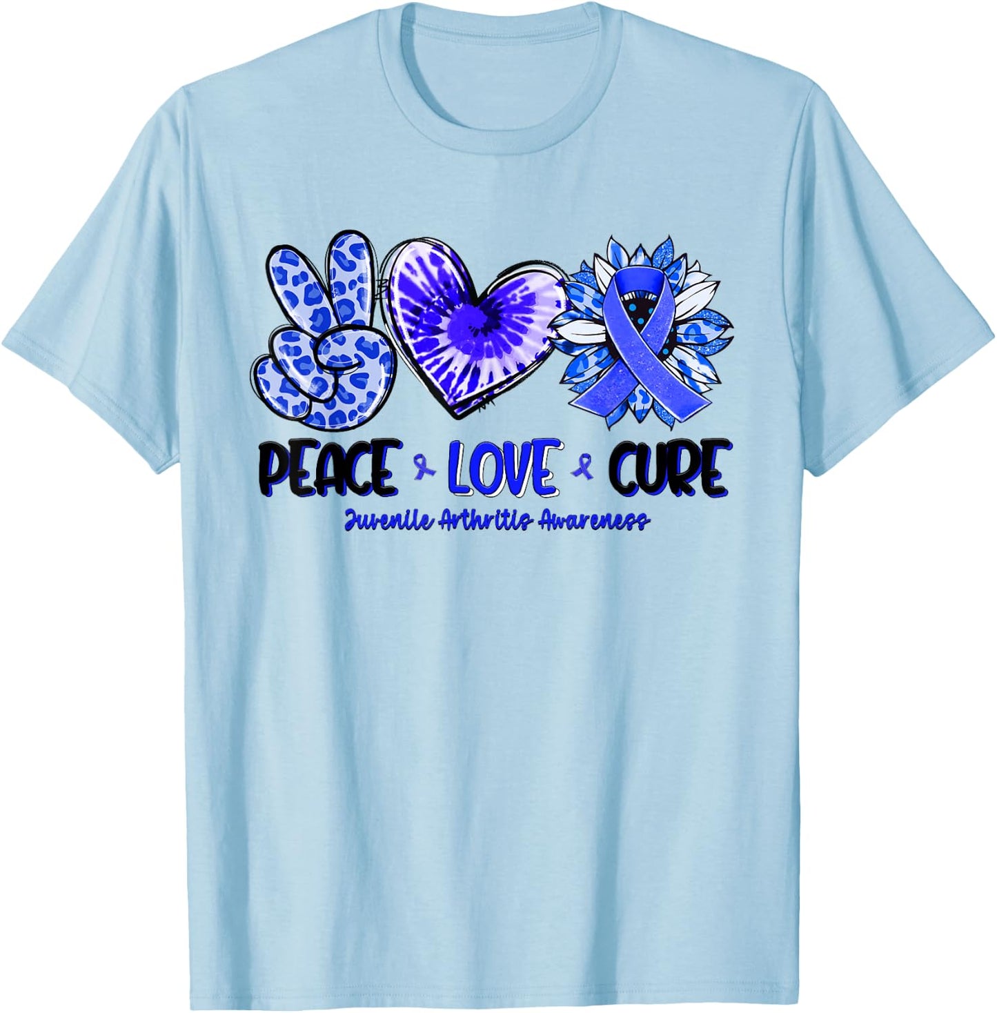 Peace Love Cure Sunflower Leopard Juvenile Arthritis Gifts T-Shirt - T-Shirt | Light Blue