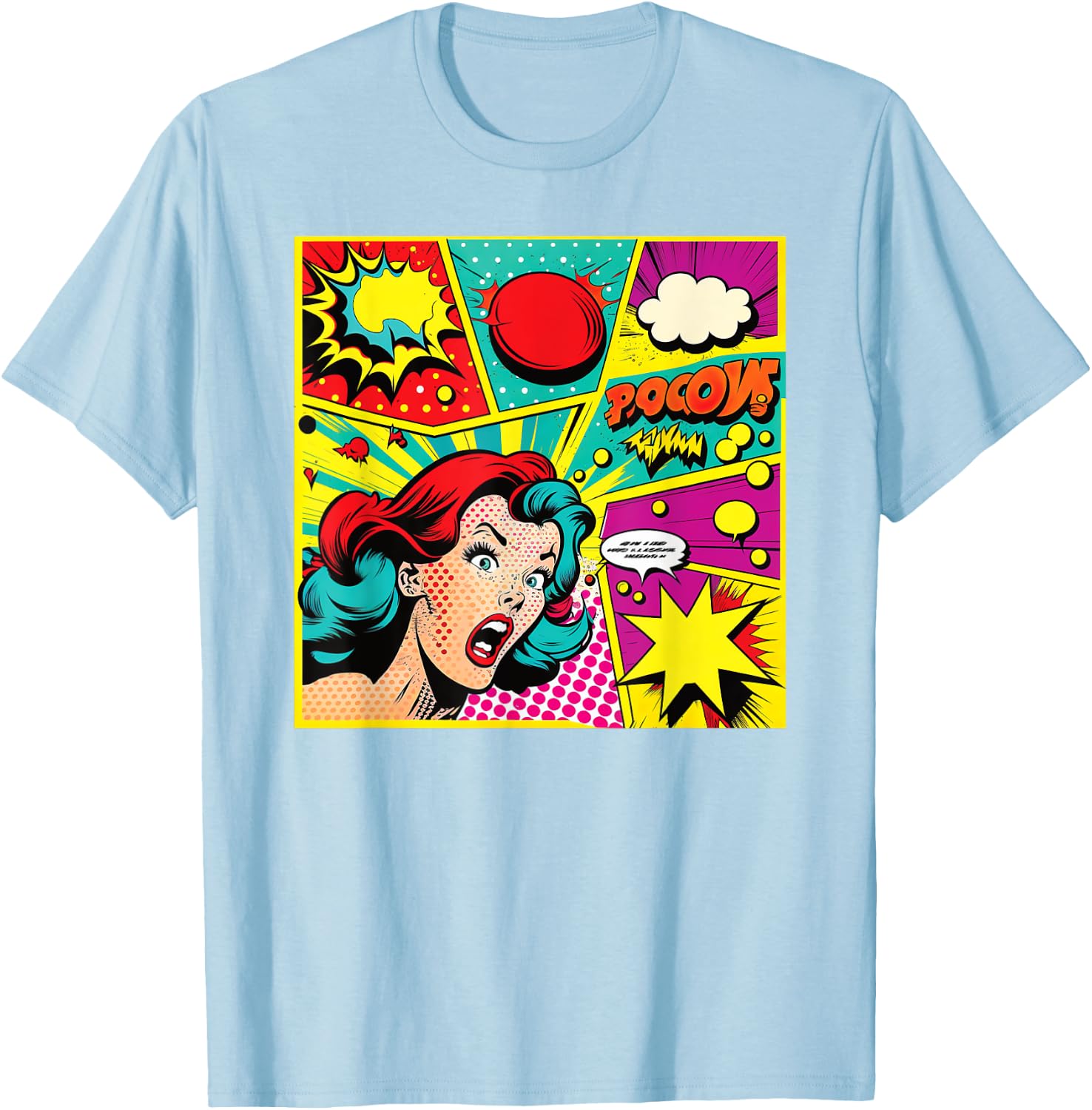 Funny Retro Comic Pop Art Shirt Fun Cartoon Comics Manga , White T-Shirt - T-Shirt | Light Blue