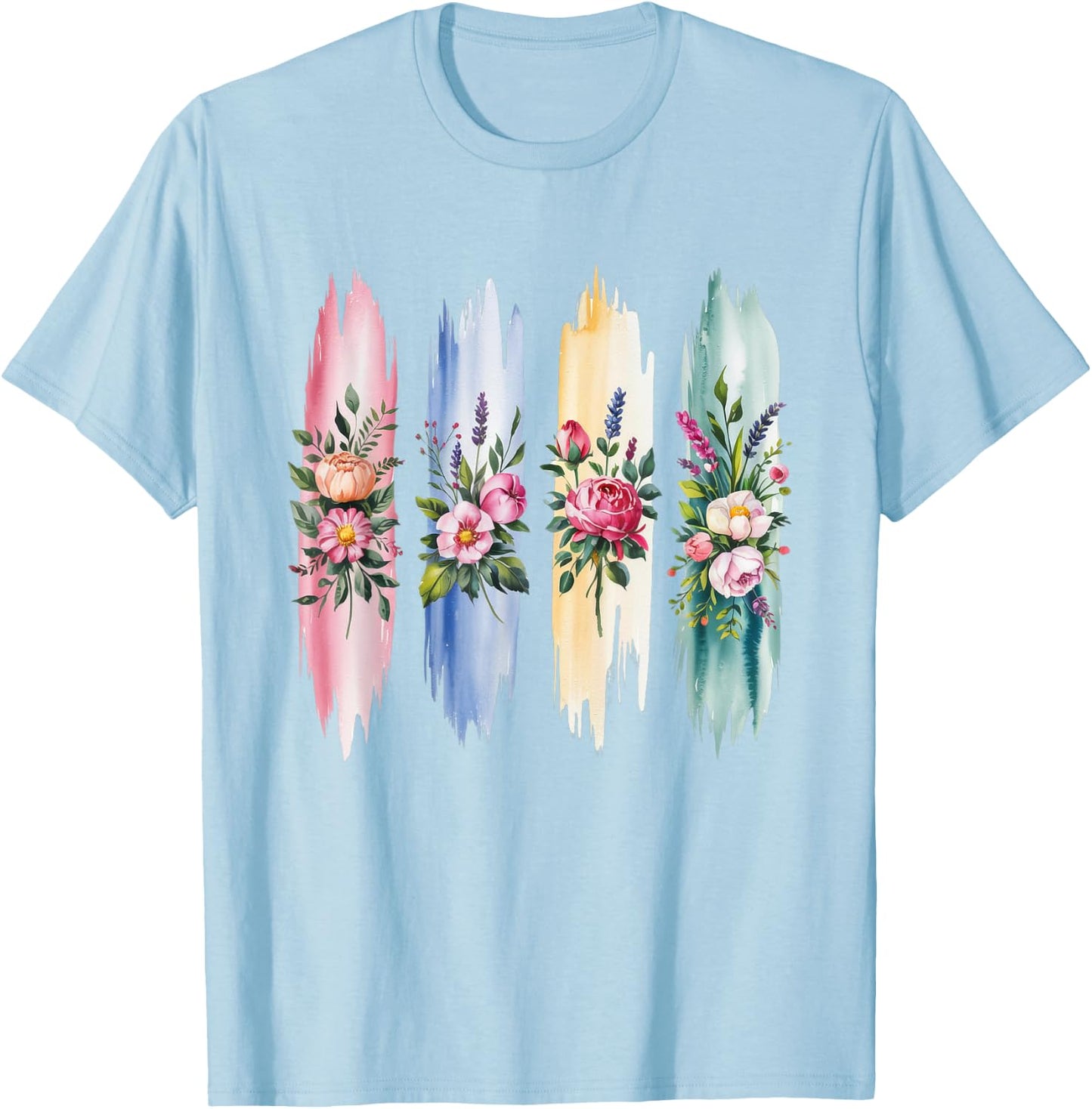 Coquette Brushstroke Summer Flower Floral Wildflower T-Shirt - T-Shirt | Light Blue