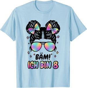 8. Geburtstag Mädchen Messy Bun Bäm! Ich Bin Acht T-Shirt - T-Shirt | Light Blue