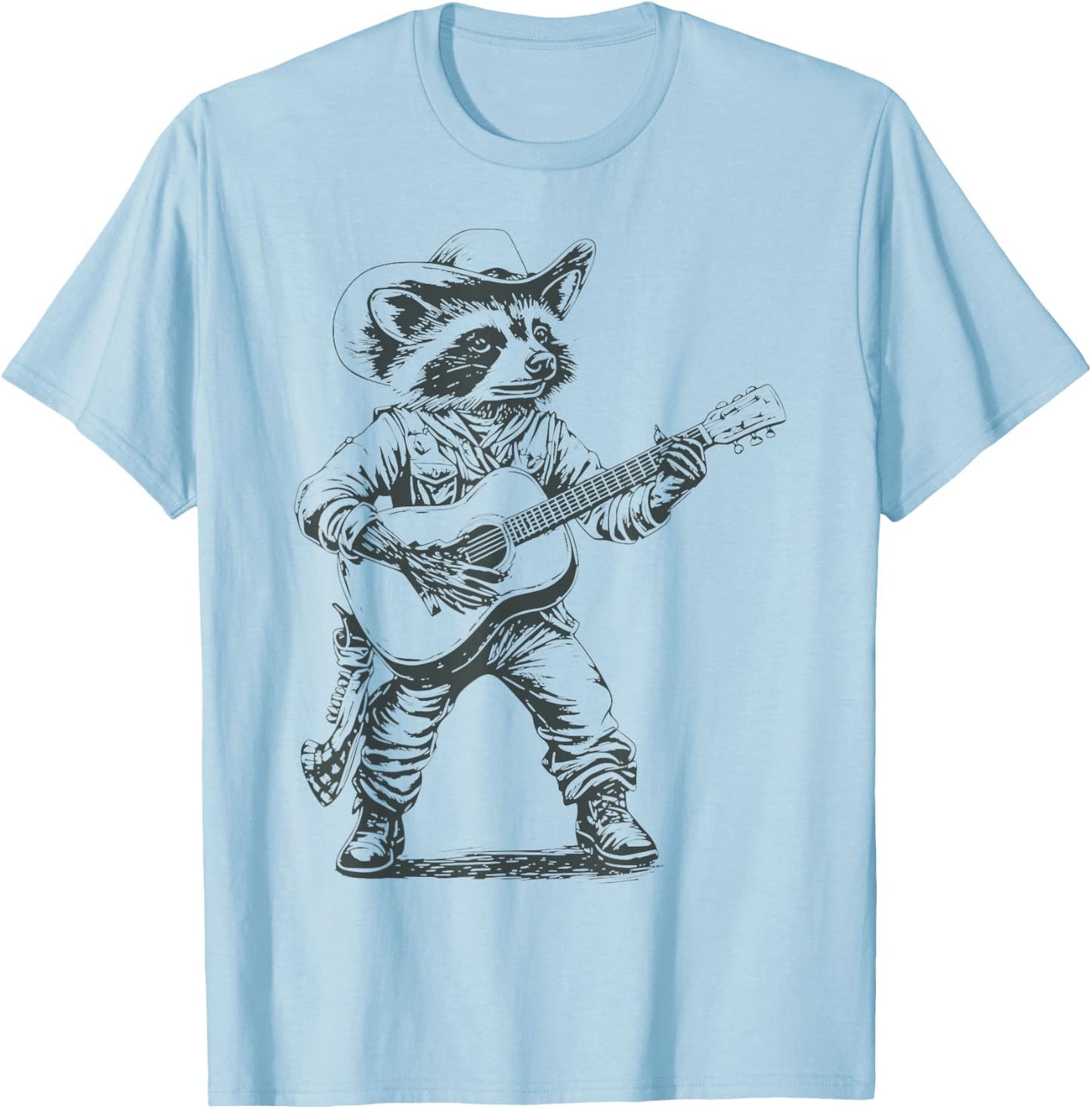 Vintage 90s Cowboy Racoon Playing Guitar Musician Western T-Shirt - T-Shirt | Light Blue