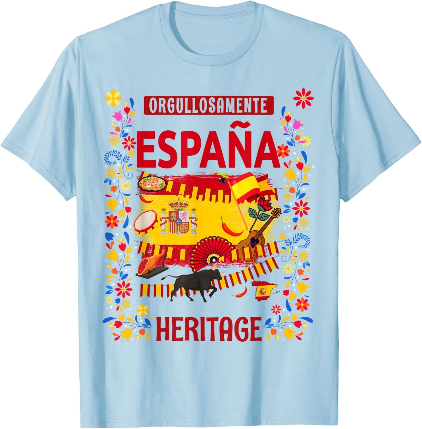 Spanish Flag Outfit Idea , Spanish Flag and Spanish , white, S T-Shirt - T-Shirt | Light Blue