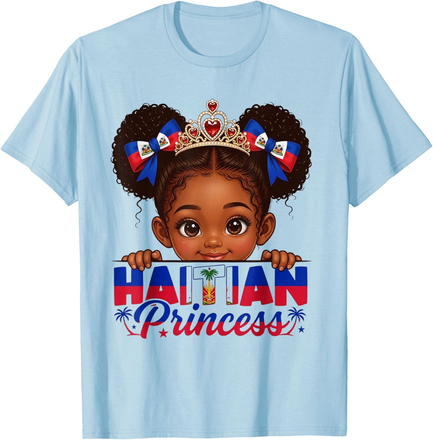 Haitian Princess Haiti Flag Day Melanin Girls Kids Toddlers T-Shirt - T-Shirt | Light Blue
