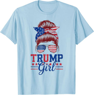 Trump Girl Messy Bun Sunglasses Trump 2024 for Girls and Women T-Shirt - T-Shirt | Light Blue