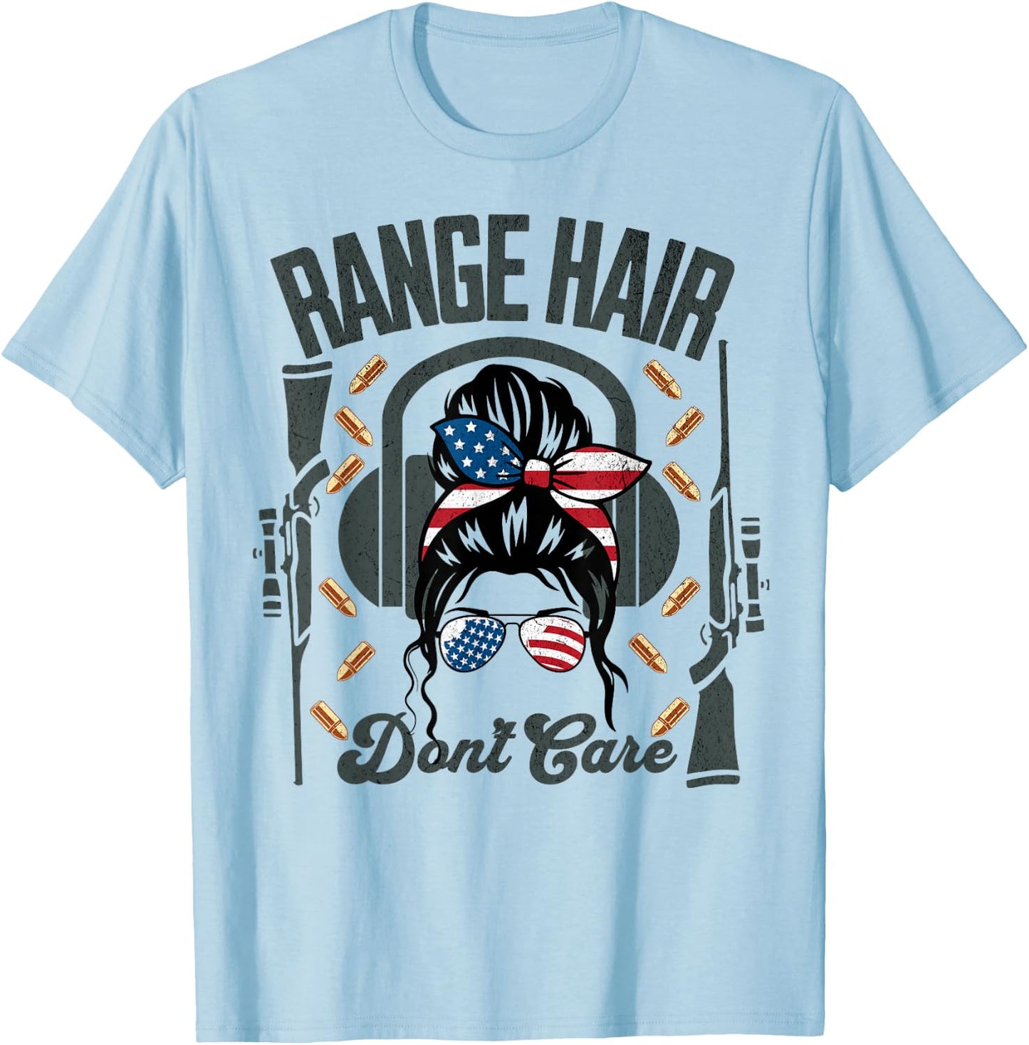 Range Hair Don't Care Range Day Leopard Messy Bun Gun Range T-Shirt - T-Shirt | Light Blue