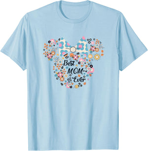 Disney Minnie Mouse Best Mom Ever Icon Flowers Mother’s Day T-Shirt - T-Shirt | Light Blue