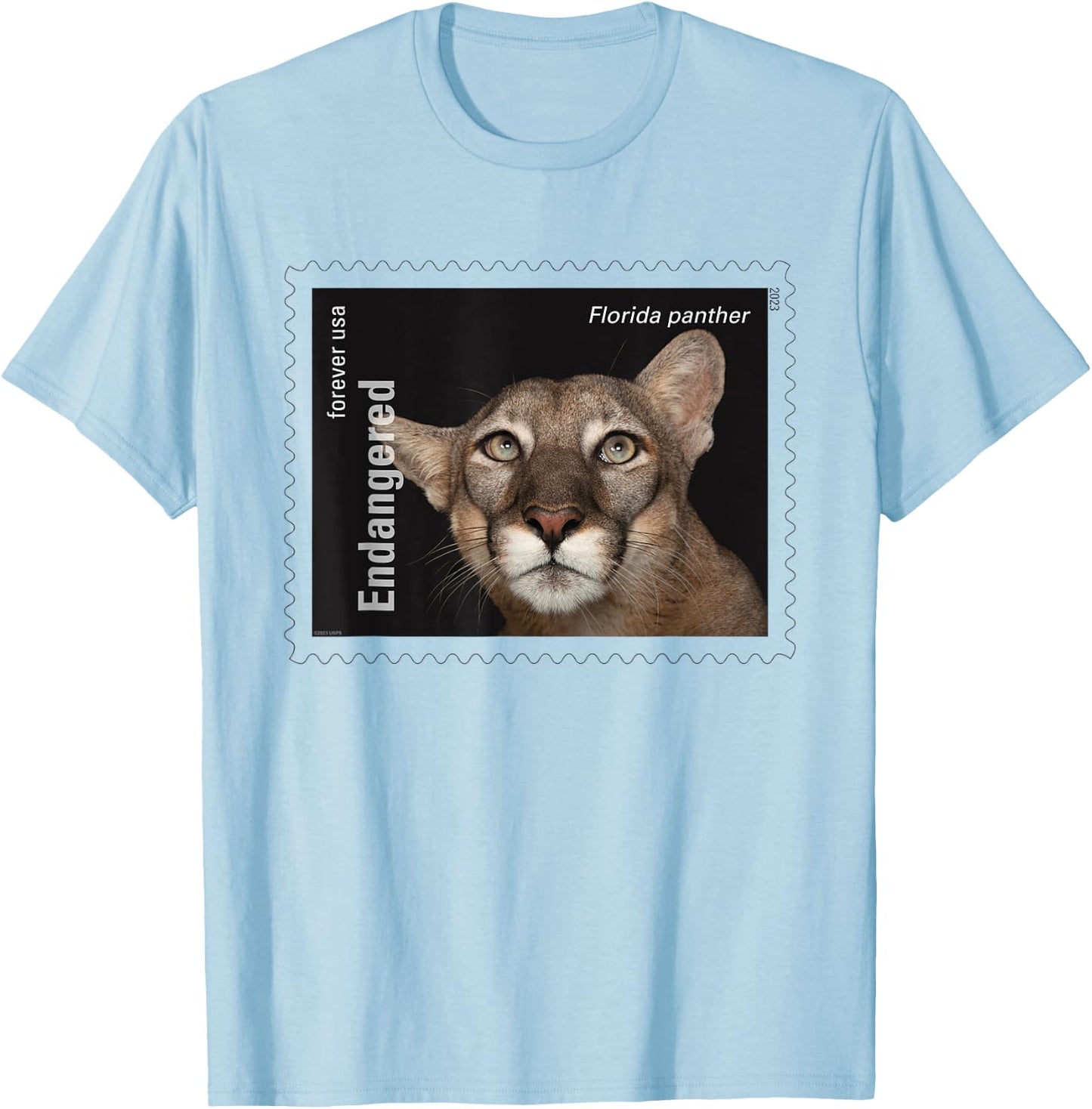 USPS Endangered Species Florida Panther Full Stamp T-Shirt - T-Shirt | Light Blue