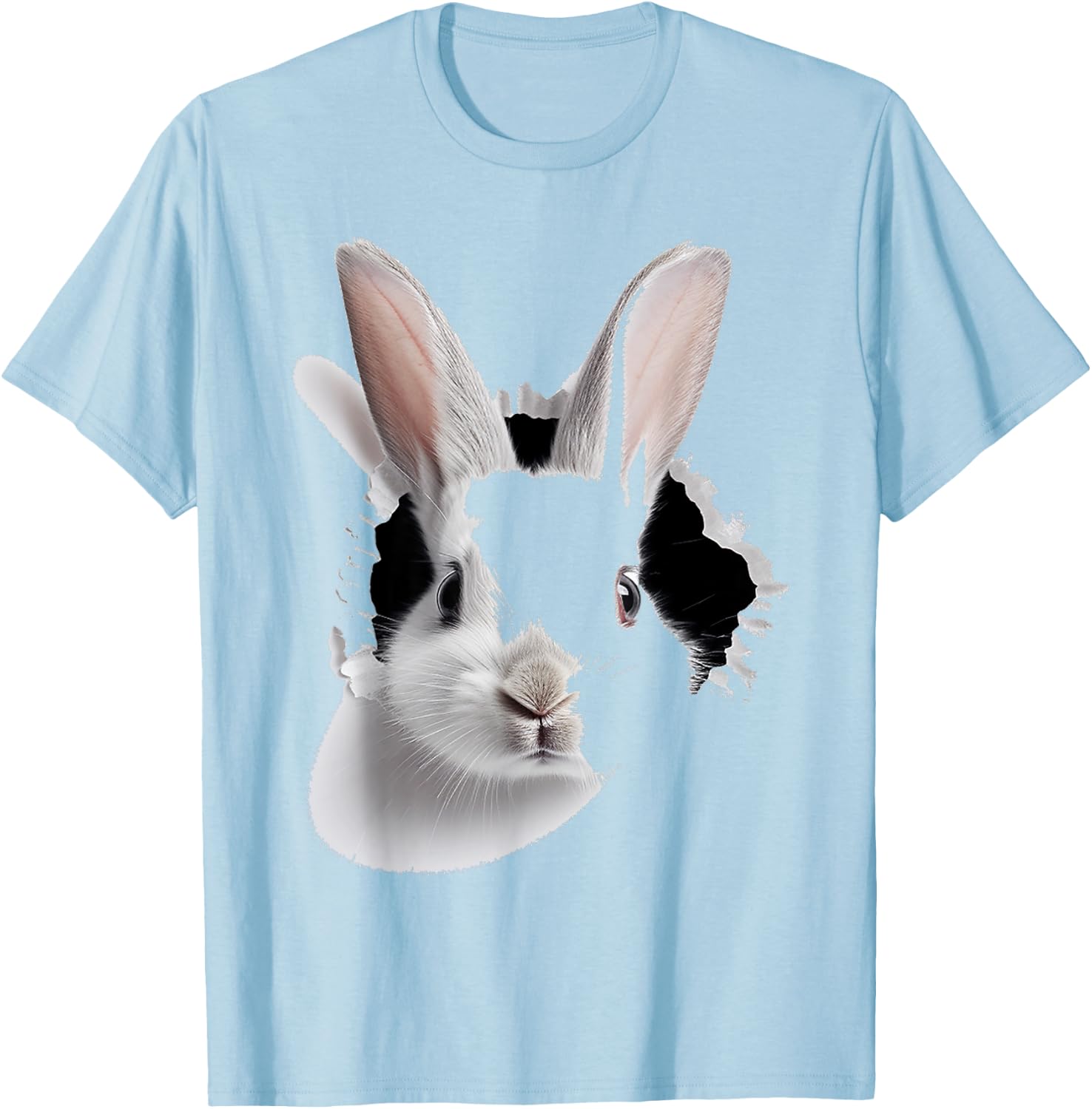 Rabbit Print Animal Pattern Drawing Art Face Rabbit , white, S T-Shirt - T-Shirt | Light Blue