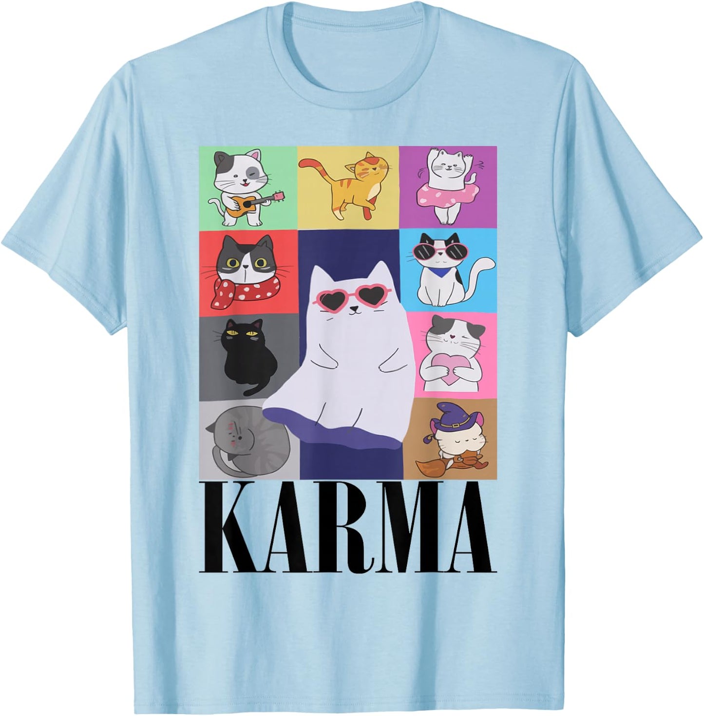 Vintage Cat Music For Teens Girls Kids Women Men Karma T-Shirt - T-Shirt | Light Blue