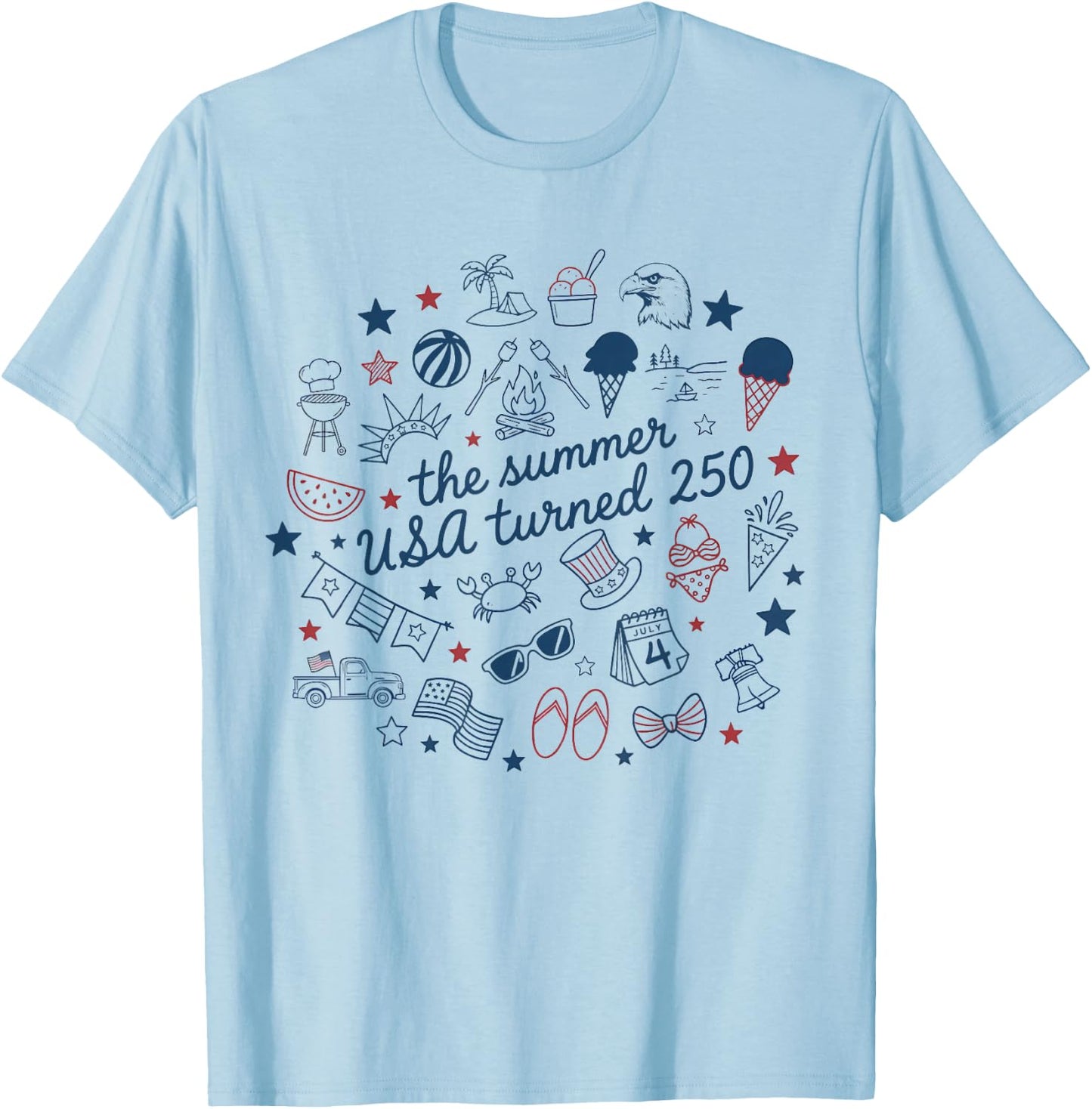 Retro The Summer USA Turned 250 America 250th Anniversary T-Shirt - T-Shirt | Light Blue
