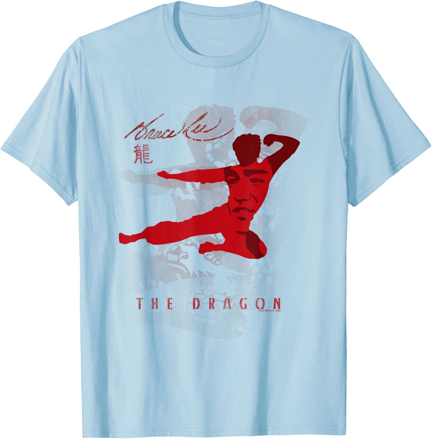 Bruce Lee The Dragon Flying Kick Silhouette Vintage T-Shirt - T-Shirt | Light Blue