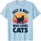 Cat Just A Boy Who Loves Cats Men Retro Vintage Sunset T-Shirt - T-Shirt | Light Blue