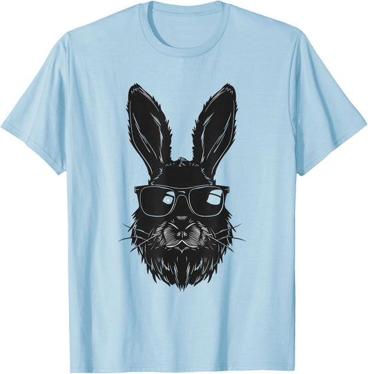 Beard Bunny Face With Sunglasses Easter Day 2024 Men Boy Kid T-Shirt - T-Shirt | Light Blue