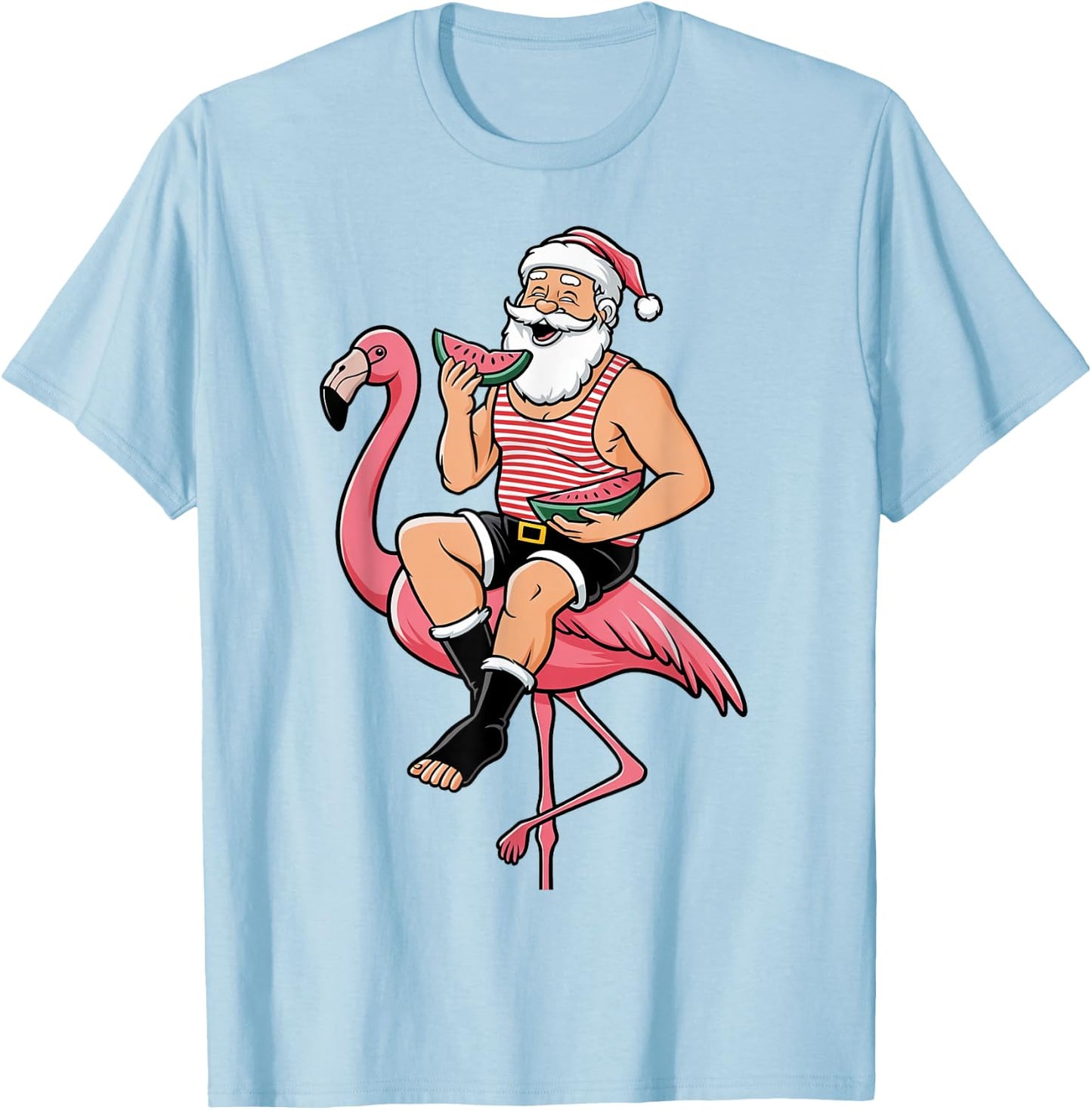 Santa Flamingo Floatie Christmas In July Summer Watermelon Men Women Kids T-Shirt - T-Shirt | Light Blue