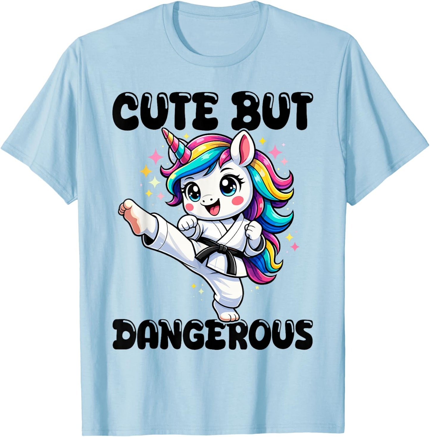 Cute but Dangerous Karate Taekwondo Unicorn Karate Girl T-Shirt - T-Shirt | Light Blue