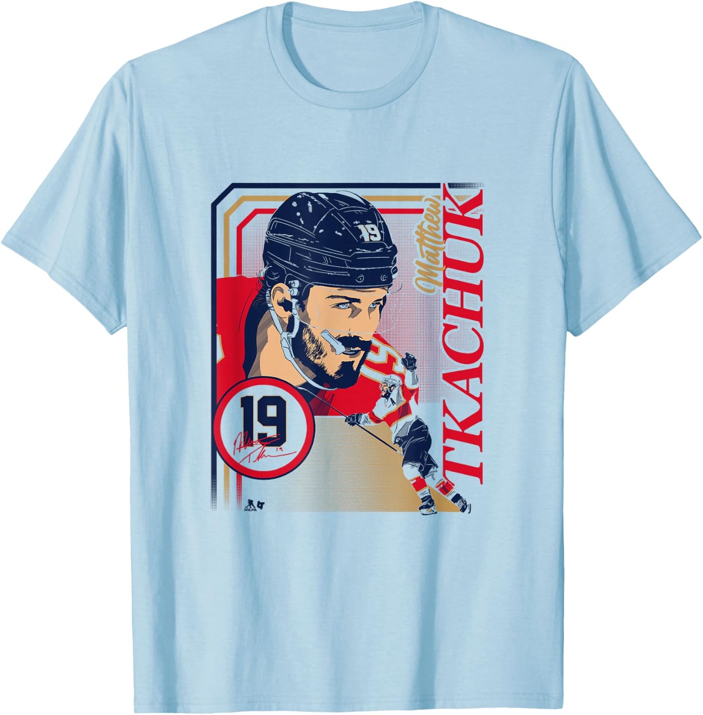 Matthew Tkachuk: Collage Frame - Florida Hockey T-Shirt - T-Shirt | Light Blue