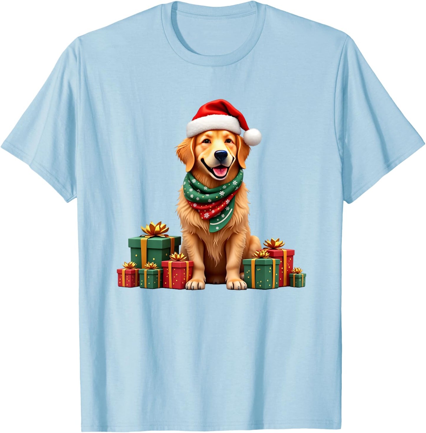 Golden Retriever dog, Christmas, Santa Hat T-Shirt - T-Shirt | Light Blue