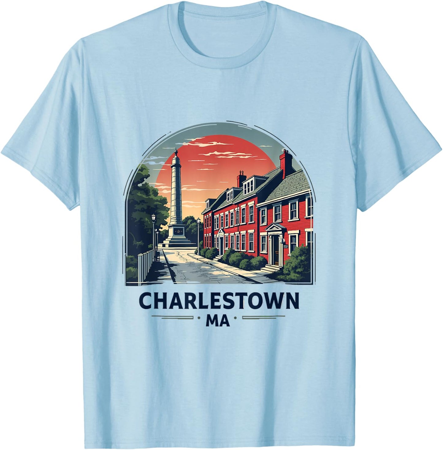 Charlestown MA Iconic Street And Monument T-Shirt - T-Shirt | Light Blue