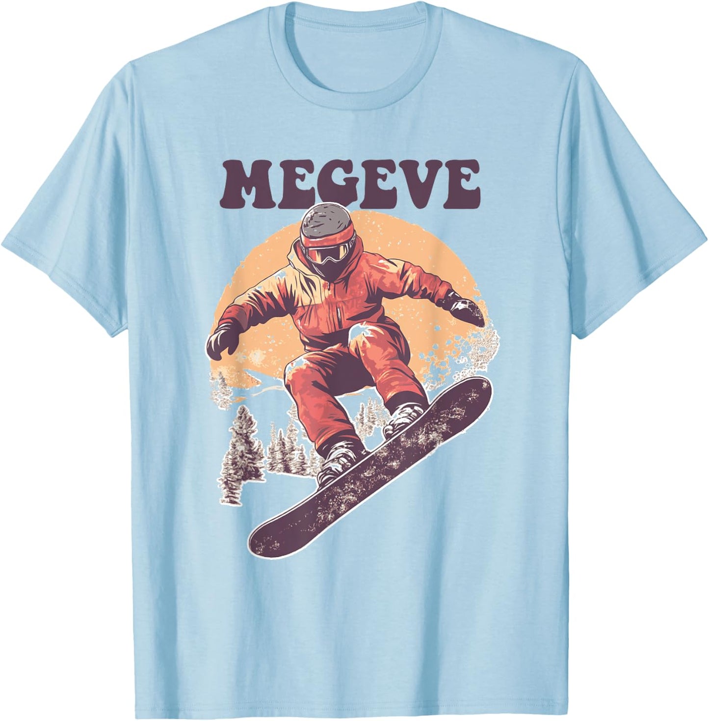 Snowboard Retro Megève France , white, S T-Shirt - T-Shirt | Light Blue