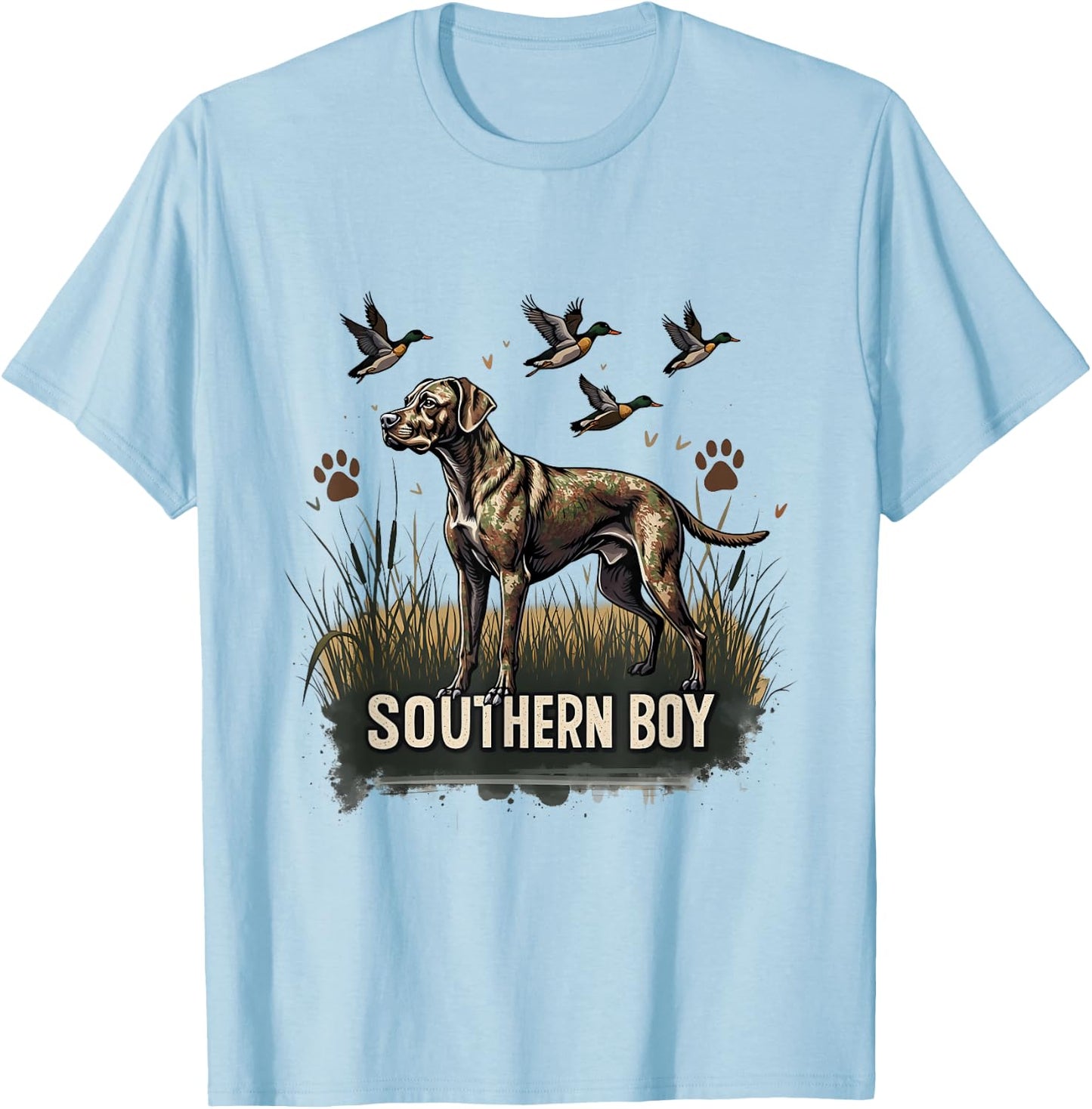 Retro Southern Boy Hunting Dog Waterfowl Dog Lovers Graphic T-Shirt - T-Shirt | Light Blue
