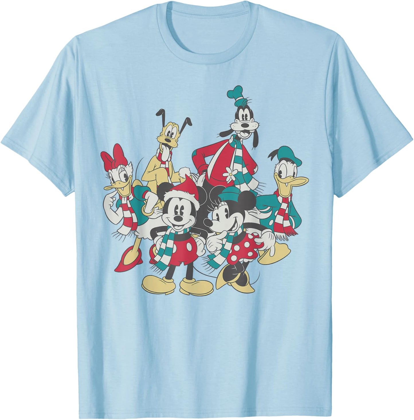 Disney Mickey and Friends Christmas Vintage Group Shot T-Shirt - T-Shirt | Light Blue